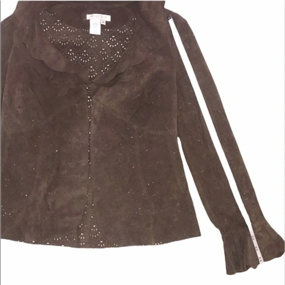 Coldwater Creek Ruffle Leather Suede Jacket